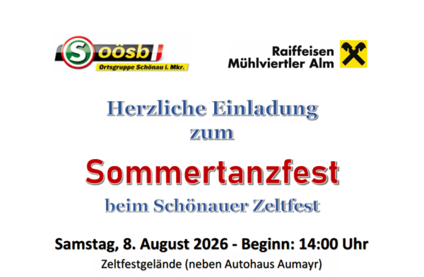 Einladung der Ortsgruppe Schönau zum Sommertanzfest am 8. August 2026 um 14:00